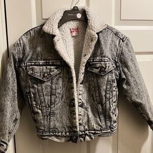 Levi's Rate Kids Gray Acid-washed Denim Jacket with Sherpa Collar size medium